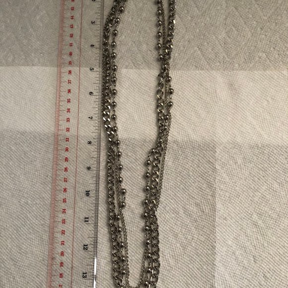 27" long Necklace women's men's metal chains and beads 3 strands silver tone - Picture 2 of 2